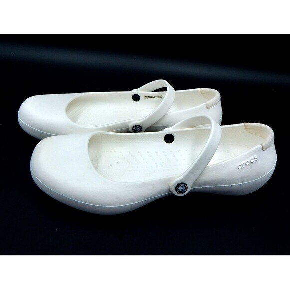 Crocs Alice White Mary Jane Women 8 Work Shoe Slip On Flats - Picture 4 of 12